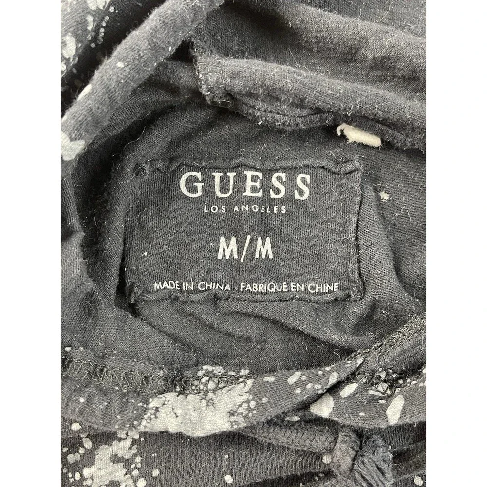 Guess Men’s Medium Black Sleeveless Hoodie Gray Splattered Paint Design - Picture 8 of 9